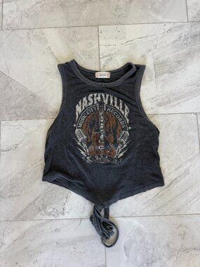 Altar'd State Nashville Graphic Tie Back Tank Top - Charcoal Gray (Size Small)